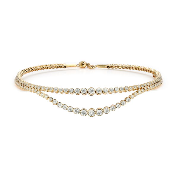 Closeup photo of Lumiere Two Row Chocker Necklace with White Diamonds in 18kt Yellow Gold