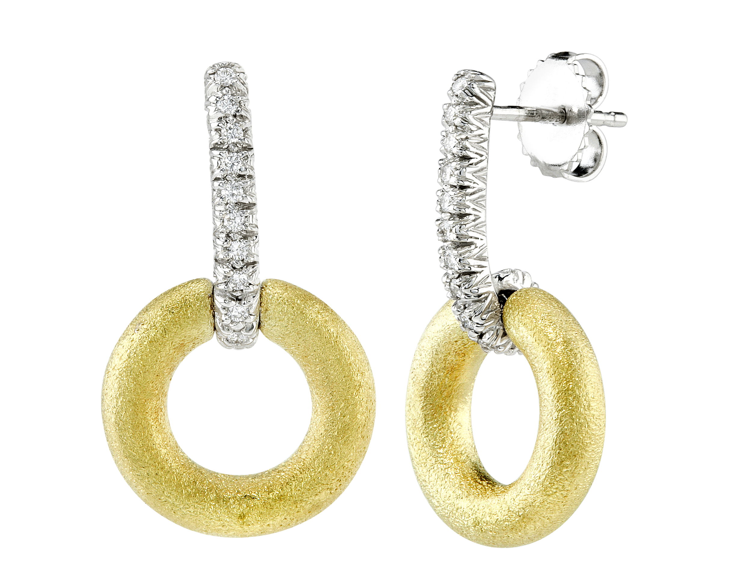 Small Hoop Earrings with Diamond Bars in 18kt Yellow Gold