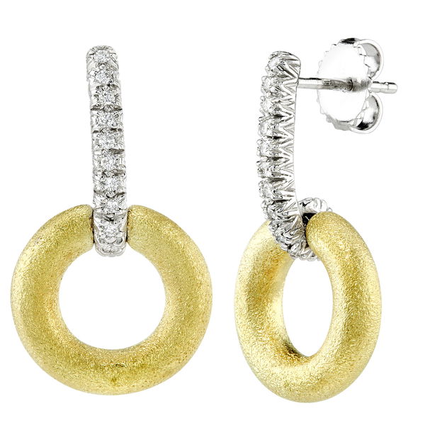 Closeup photo of Small Hoop Earrings with Diamond Bars in 18kt Yellow Gold