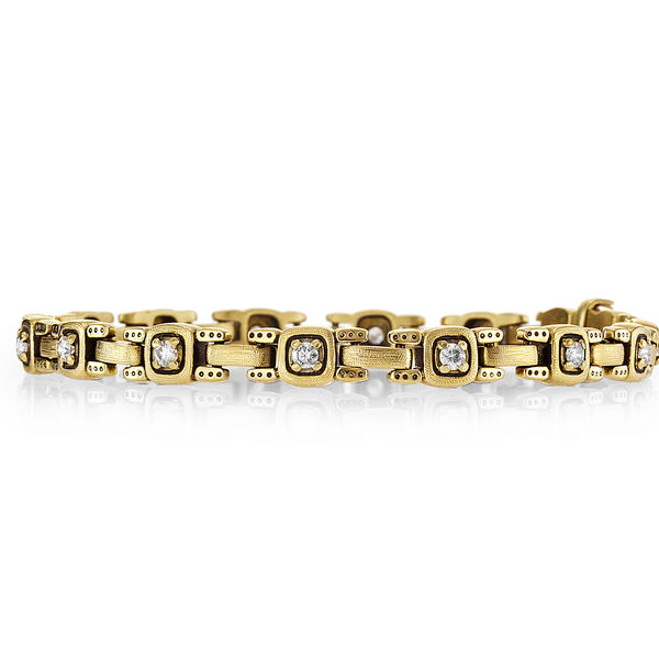 Closeup photo of Path Bracelet with White Diamonds in 18kt Yellow Gold