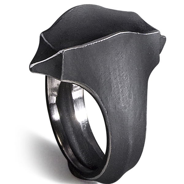 Closeup photo of Mr Graham Spear Double Pointed Ring in Black Chrome