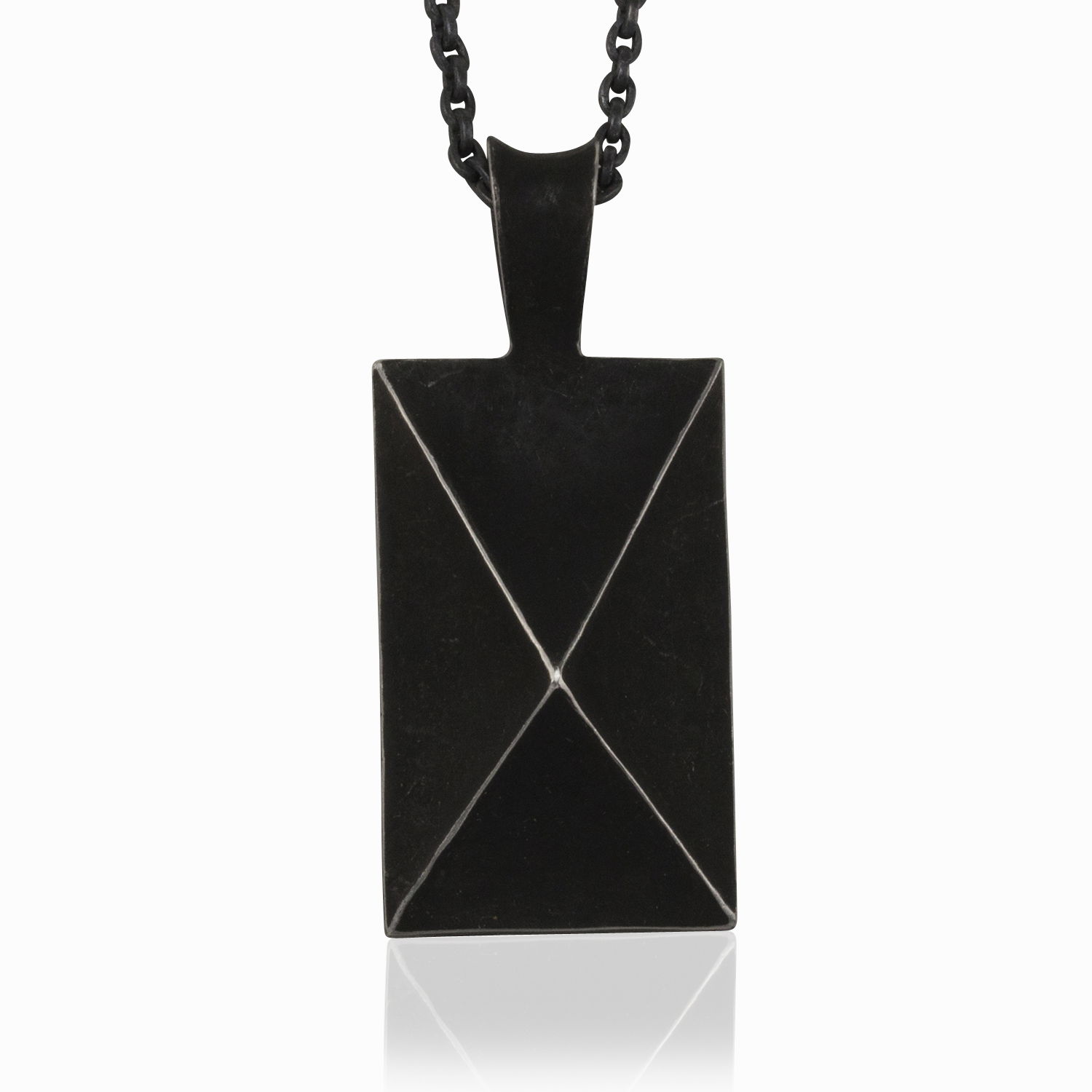 Mr Graham Spear Rectangle Pendant Necklace in Black Chrome and Sterling Silver