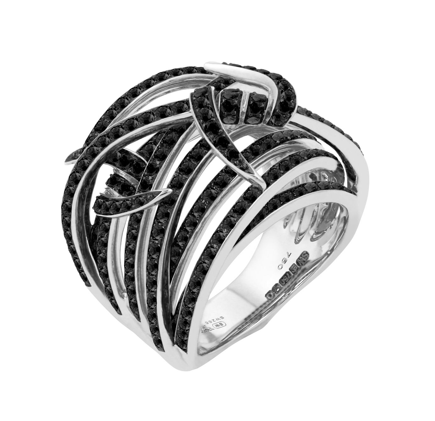 Forget Me Knot Bandeau Ring with Black Diamonds in 18kt White Gold