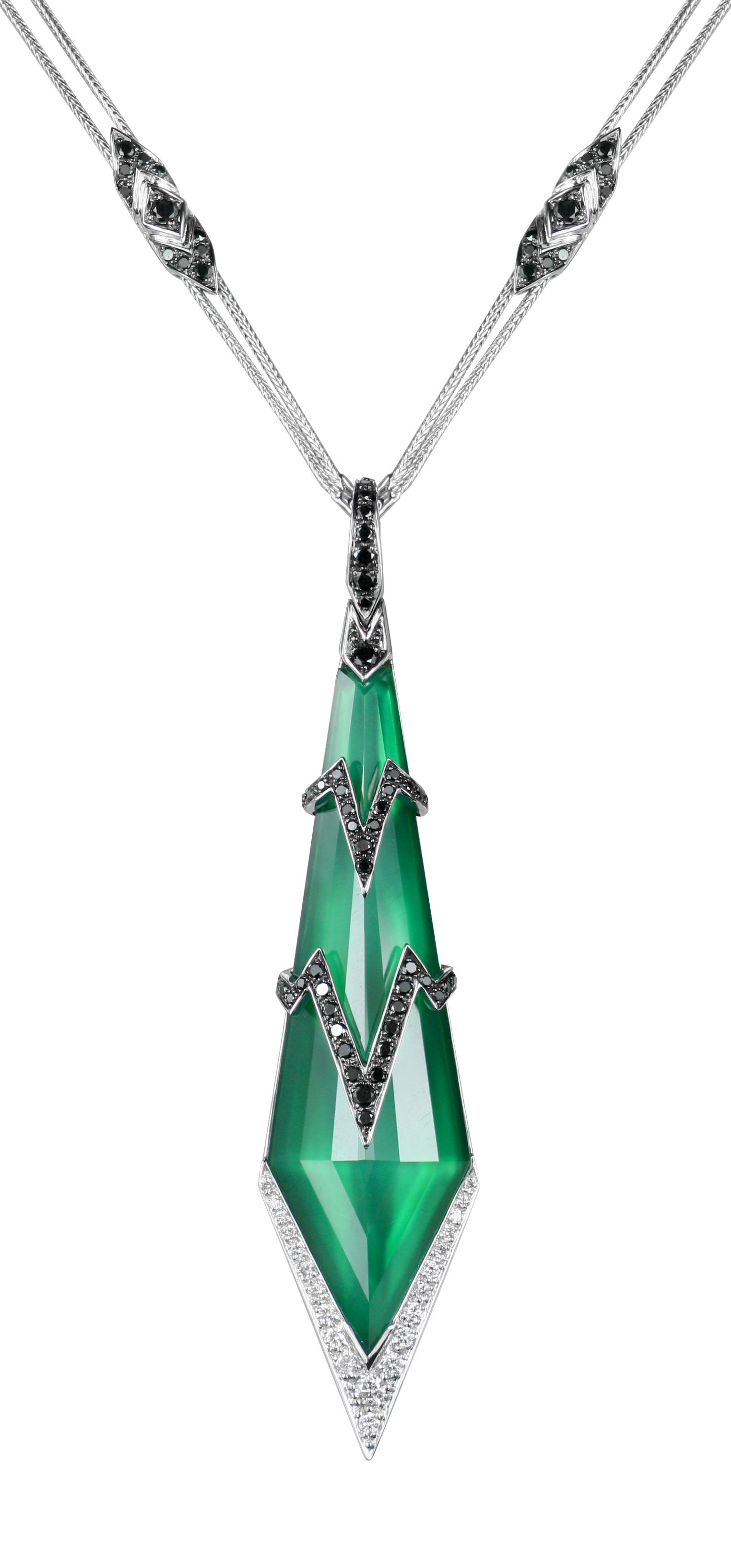 Lady Stardust High Voltage Pendant Necklace with CH2 Green Agate in 18kt White Gold