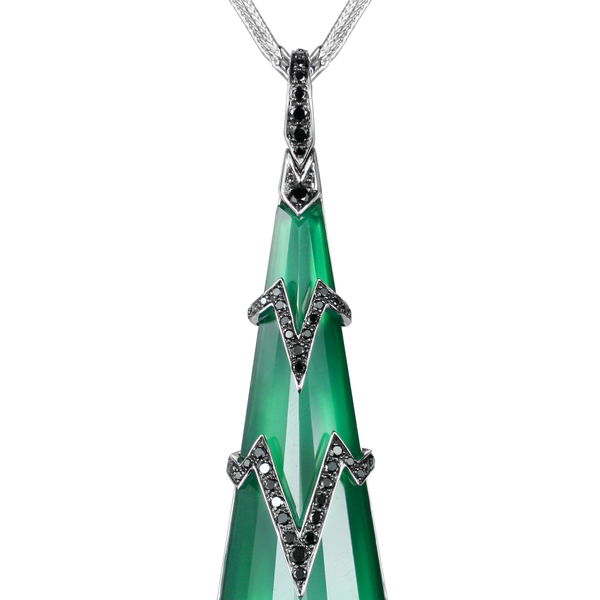 Closeup photo of Lady Stardust High Voltage Pendant Necklace with CH2 Green Agate in 18kt White Gold