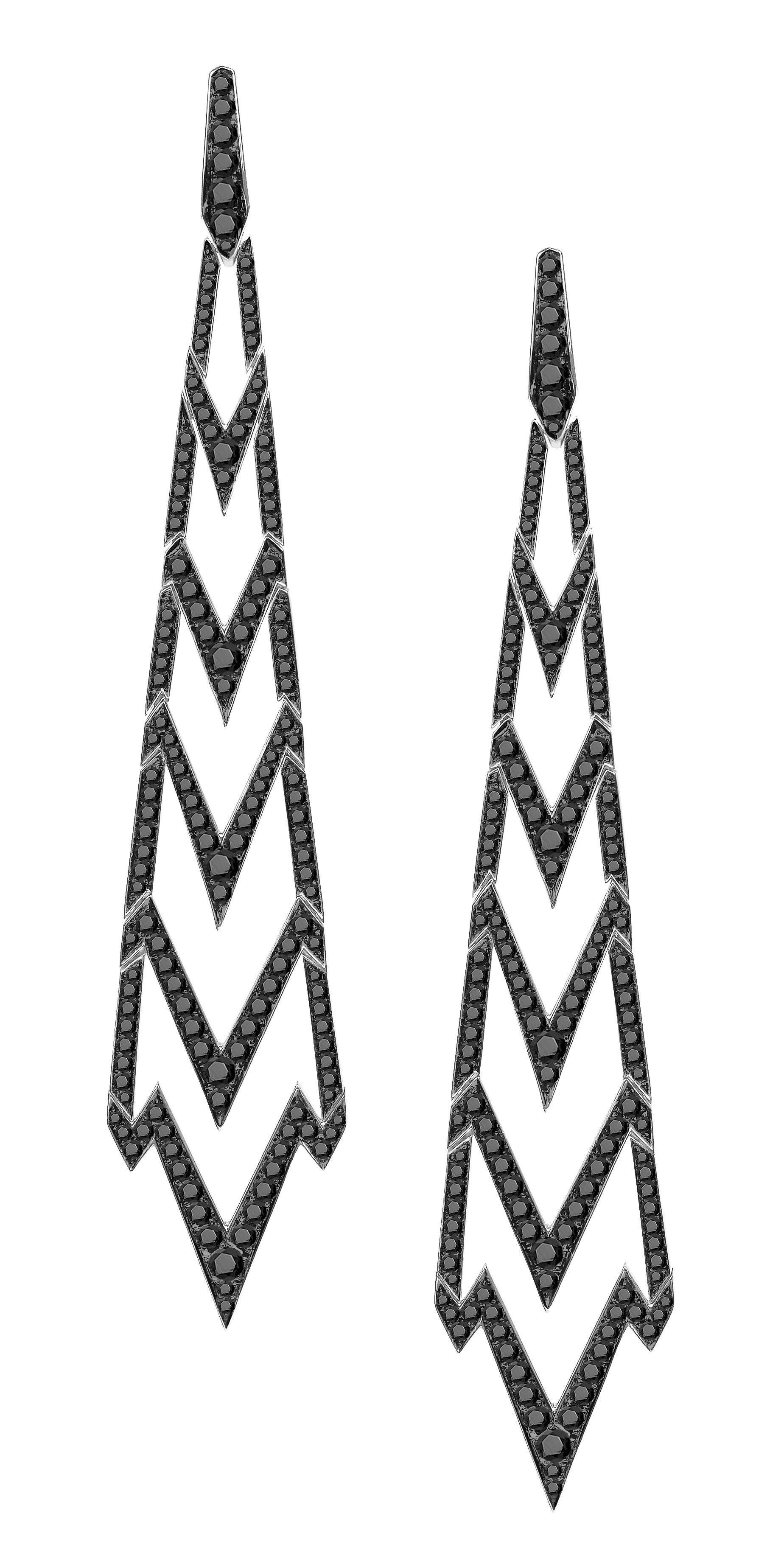 Lady Stardust High Voltage Stiletto Dangle Earrings with Black Diamonds in 18kt White Gold with Black Rhodium