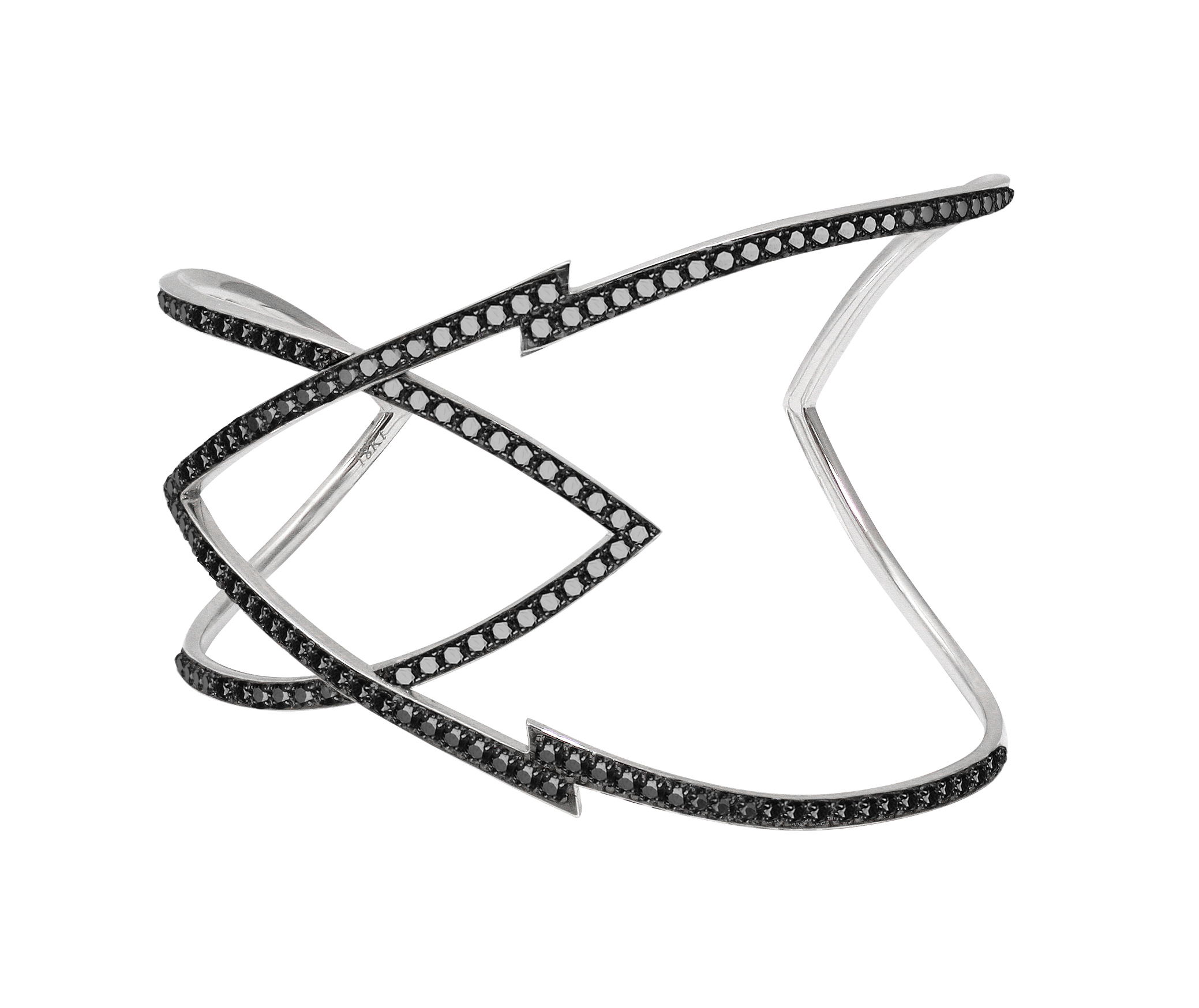 Lady Stardust Marquise Cuff Bracelet with Black Diamonds in 18kt White Gold with Black Rhodium