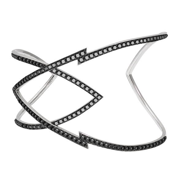 Closeup photo of Lady Stardust Marquise Cuff Bracelet with Black Diamonds in 18kt White Gold with Black Rhodium