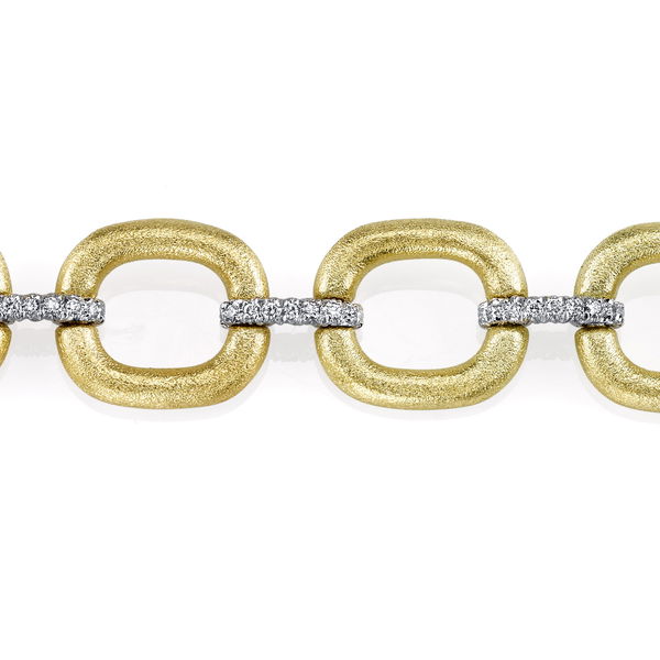 Closeup photo of Cushion Link Bracelet with White Diamonds in 18kt Yellow Gold