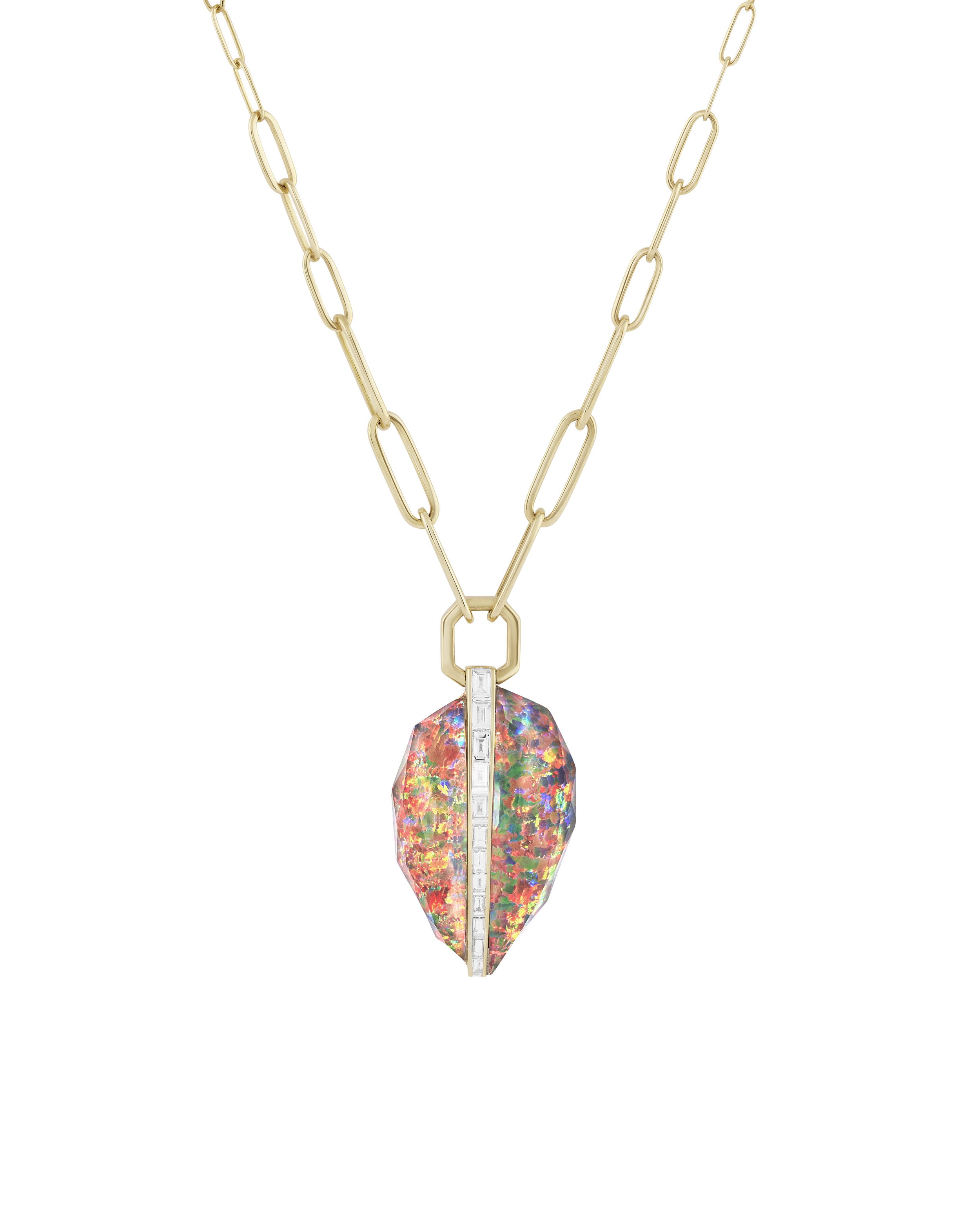 CH2 Shard Pear Pendant Necklace with Fire Opalescent and White Diamonds in 18kt Yellow Gold CH2 Shard Pear Pendant Necklace with Fire Opalescent and White Diamonds in 18kt Yellow Gold
