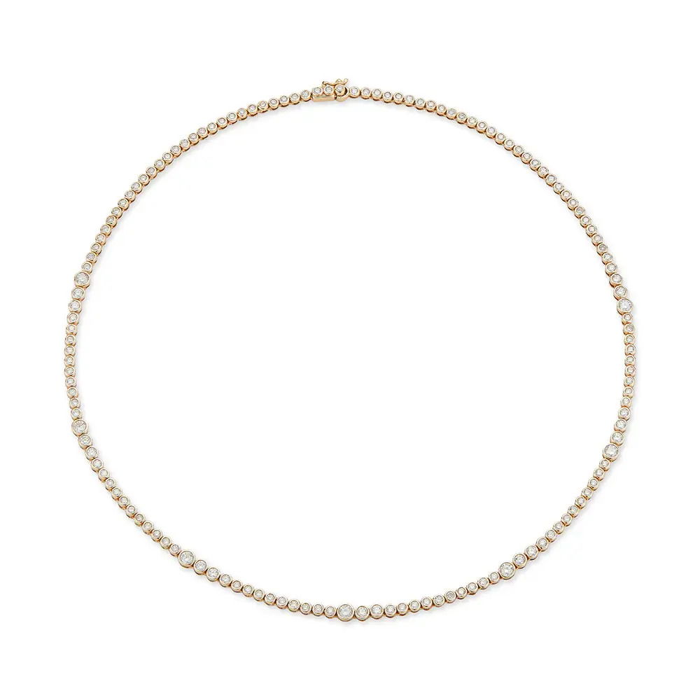 Rainsun Graduated Tennis Necklace with White Diamonds in 18kt Yellow Gold - 15 inches