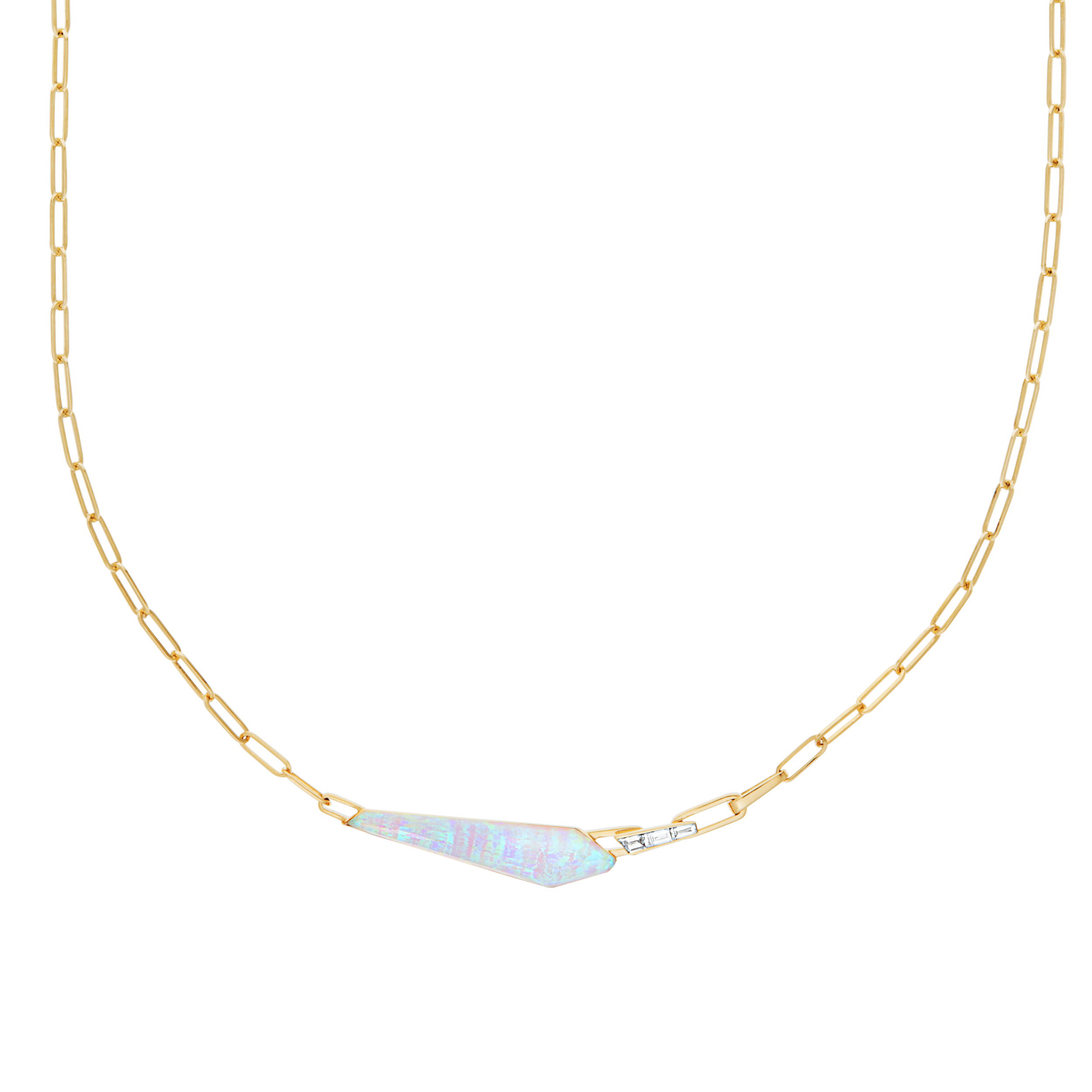 CH2 Shard Slimline Linked Choker Necklace with White Opalescent in 18kt Yellow Gold - 16.5"