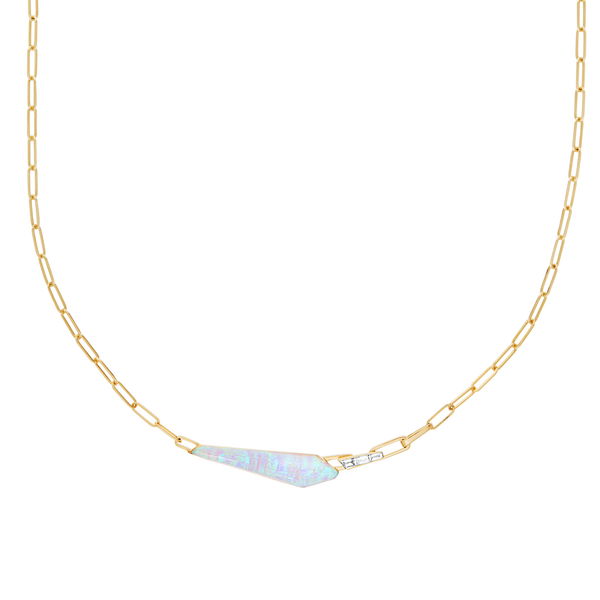 Closeup photo of CH2 Shard Slimline Linked Choker Necklace with White Opalescent in 18kt Yellow Gold - 16.5"