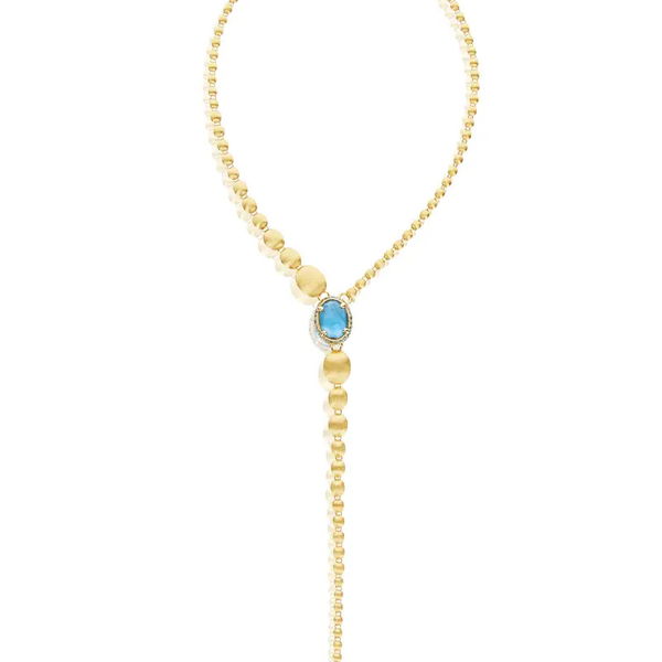 Closeup photo of Dancing in the Rain Reverse London Blue Topaz and Multi-Gemstone Large Necklace in 18kt Yellow Gold