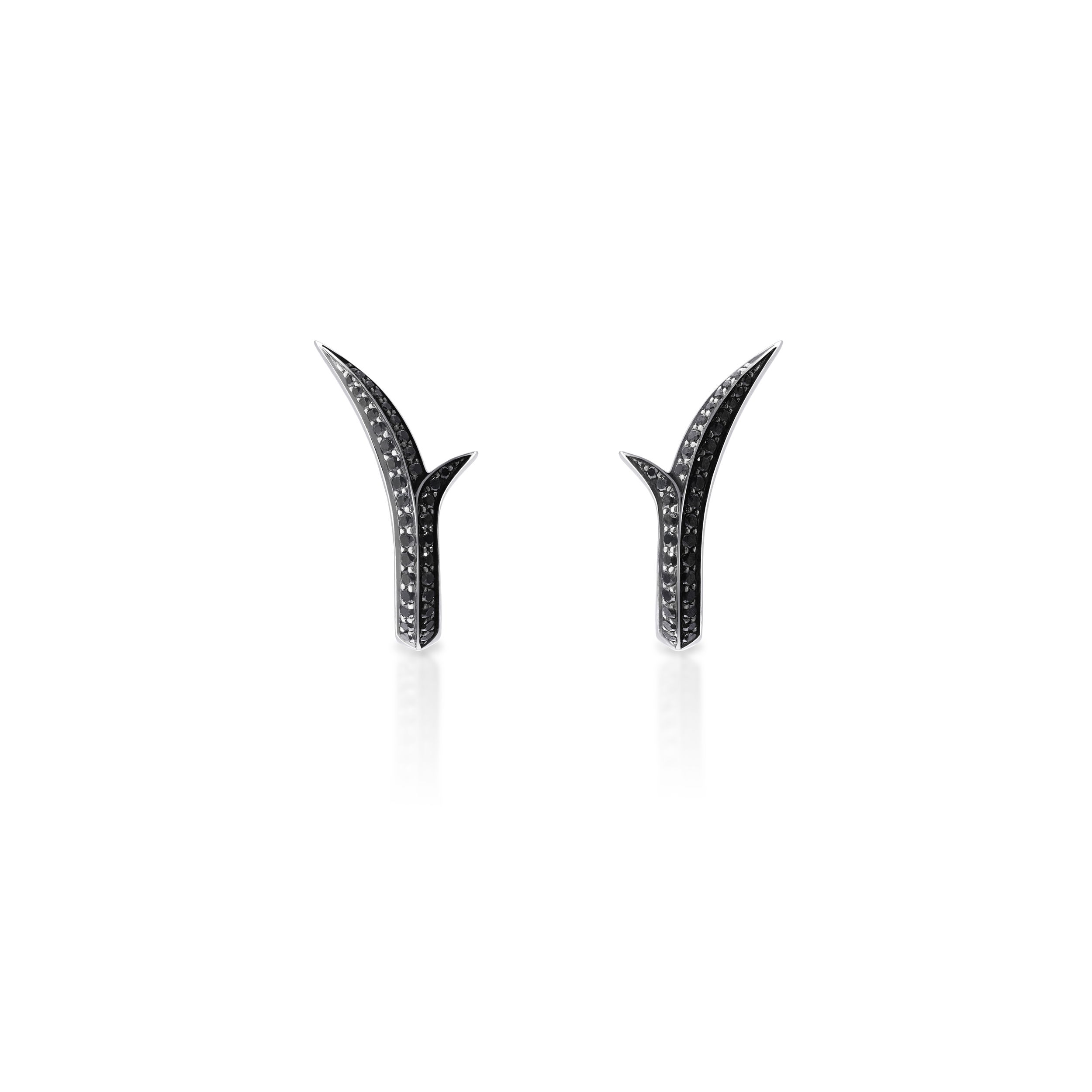 Thorn Embrace Stem Stud Earrings with Black Diamonds in 18kt White Gold with Black Rhodium