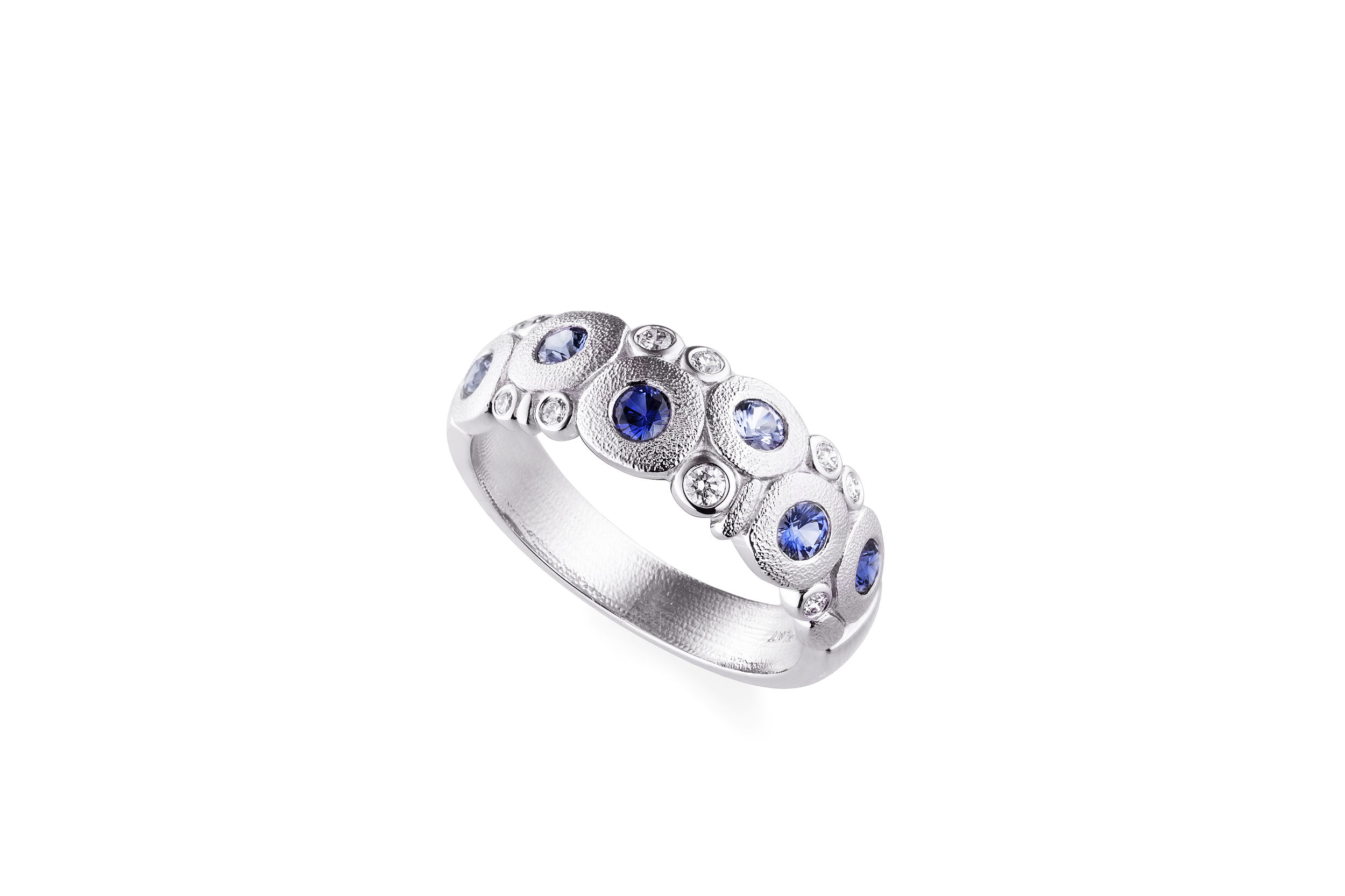 Candy Ring with Blue Sapphires in Platinum