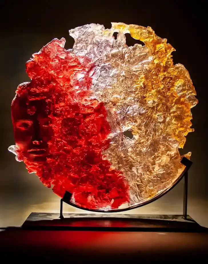 Ruby Soho Glass and Steel Sculpture by Seth Fairweather Ruby Soho Glass and Steel Sculpture