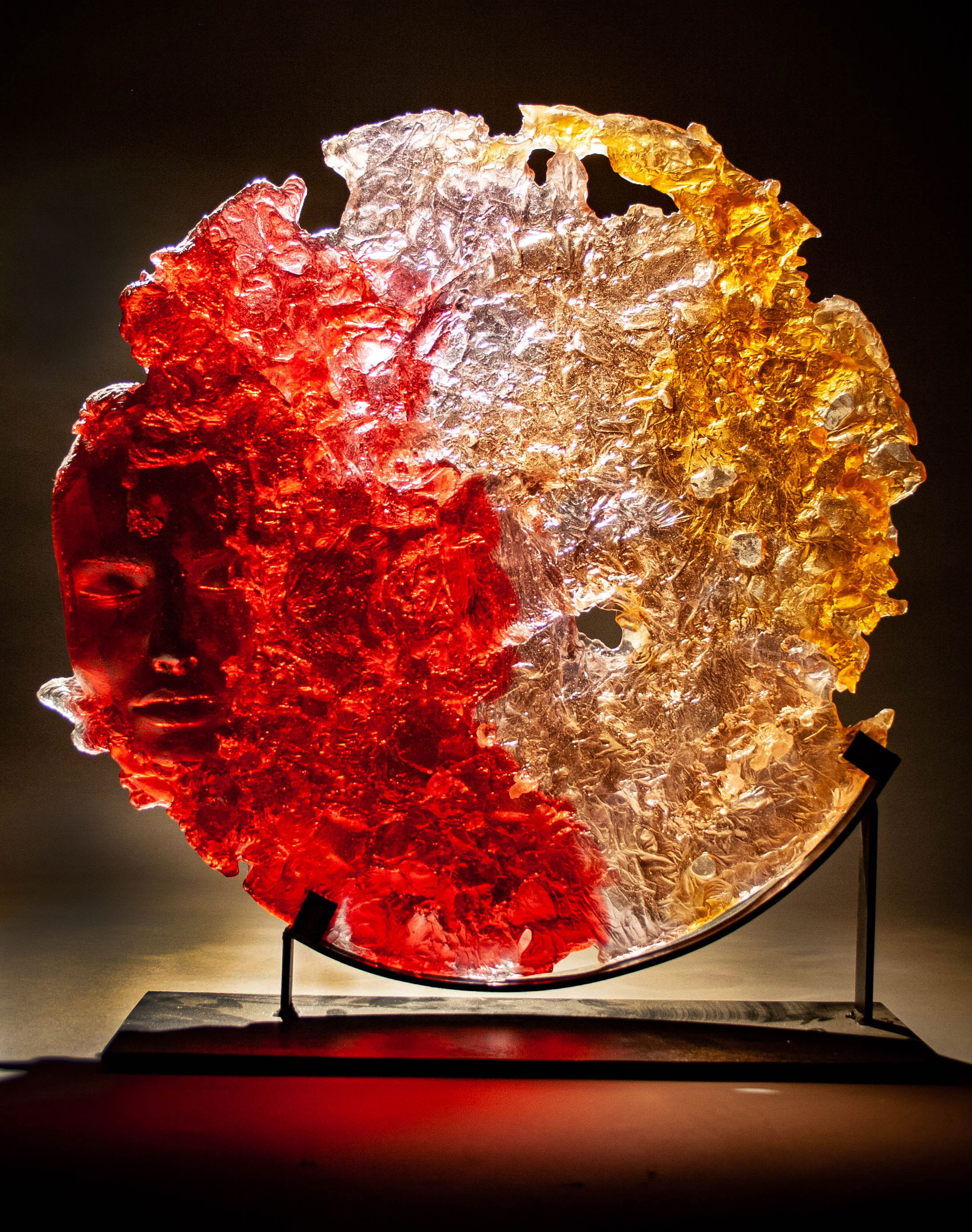 Ruby Soho Glass and Steel Sculpture