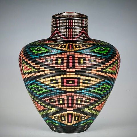 Closeup photo of Basket Illusion Vessel with Threaded Lid