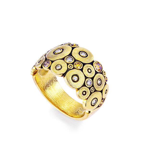 Closeup photo of Ocean Dome Band with Natural Color and White Diamonds in 18kt Yellow Gold
