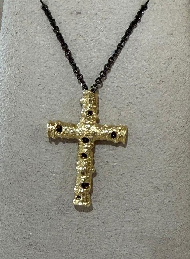 Aspen Cross Pendant Necklace in 18kt Yellow Gold and Black Steel Aspen Cross Pendant Necklace in 18kt Yellow Gold and Black Steel