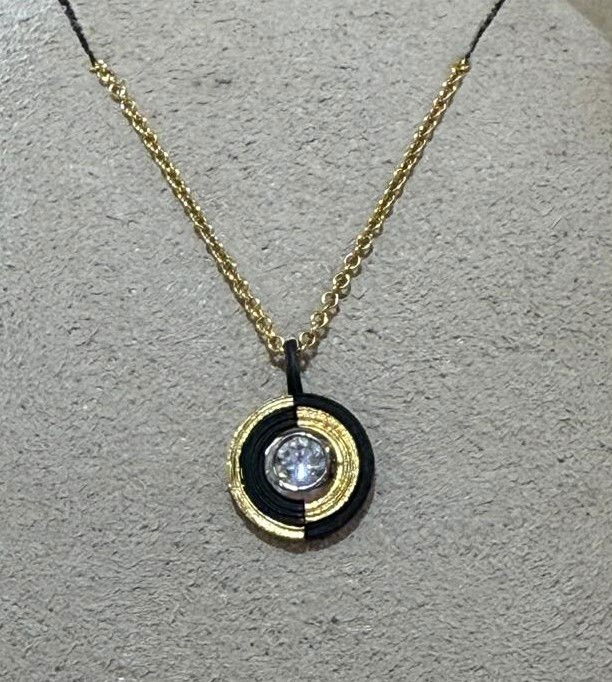 Paramount Yin Yang Pendant Necklace with White Diamond in 18kt Yellow Gold and Black Chrome Paramount Yin Yang Pendant Necklace with White Diamond in 18kt Yellow Gold and Black Chrome