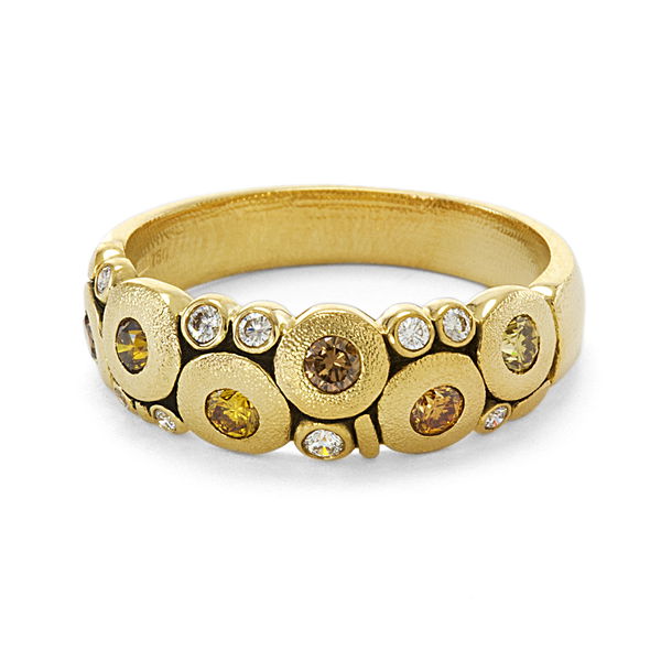 Closeup photo of Candy Ring with Natural Color and White Diamonds in 18kt Yellow Gold