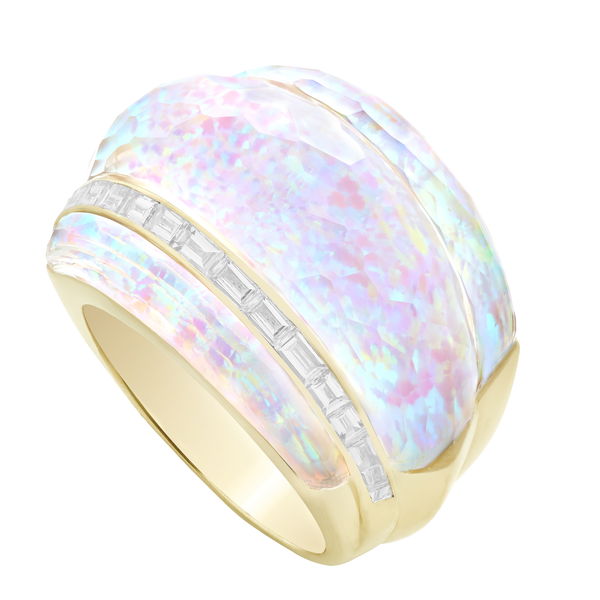 Closeup photo of CH2 Amplified Cocktail Ring with White Opalescent and White Diamonds in 18kt Yellow Gold - Size 7