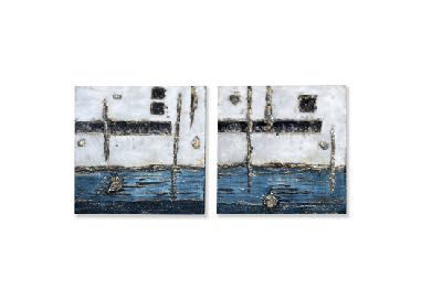 Sea IV by Adrienne Wannamaker - Acrylic textures on wood canvas with resin - 18 by 18 by 2.5 inches Sea IV