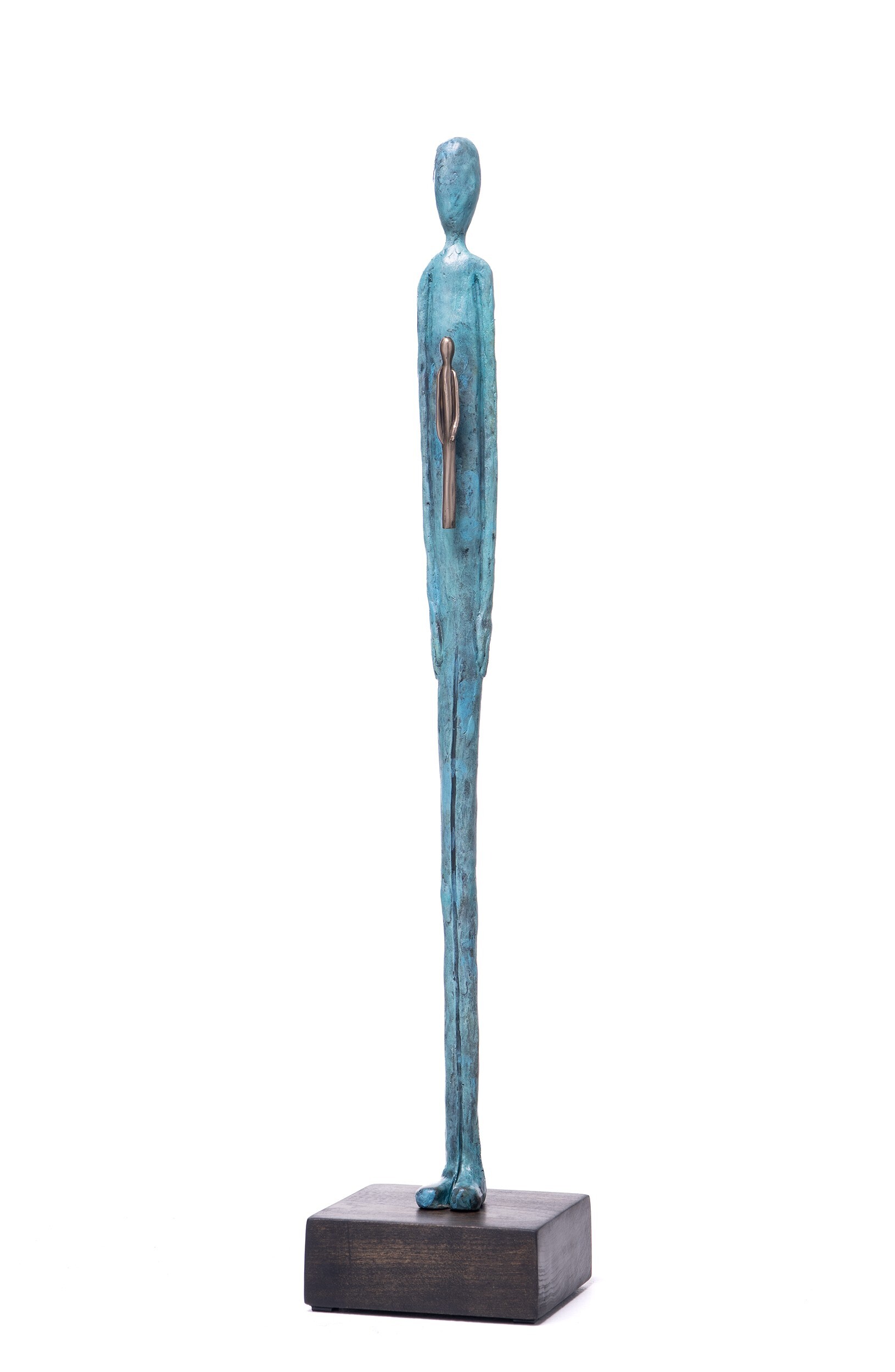Internal Reflection - Maquette 3 by Jennyfer Stratman - Sculpture in bronze and wood - 4 inches wide by 4 inches deep by 20 inches tall. Internal Reflection - Maquette 3