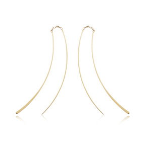 Closeup photo of Shorter Double Wire Threader Earrings in 14kt Yellow Gold