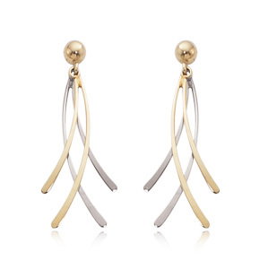Closeup photo of Cascade Drop Earrings in Two Tone 14kt White and Yellow Gold
