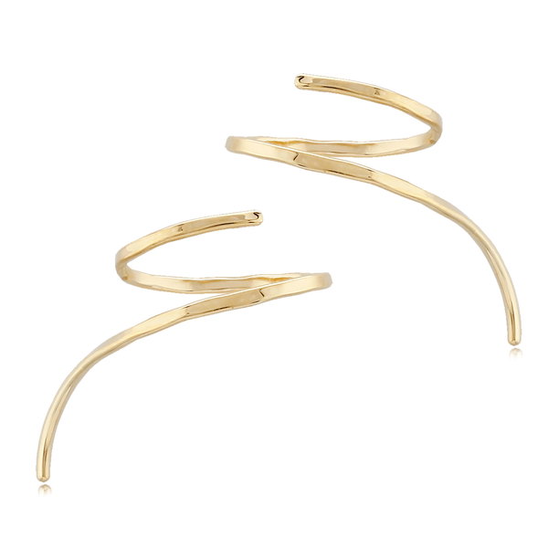Closeup photo of Wire Weave Climber Earrings in 14kt Yellow Gold