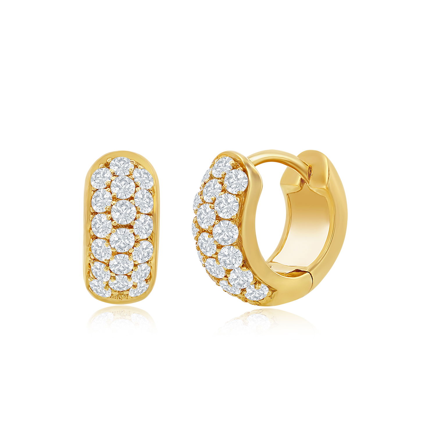 Pave Huggie Hoop Earrings with White Diamonds in 14kt Yellow Gold