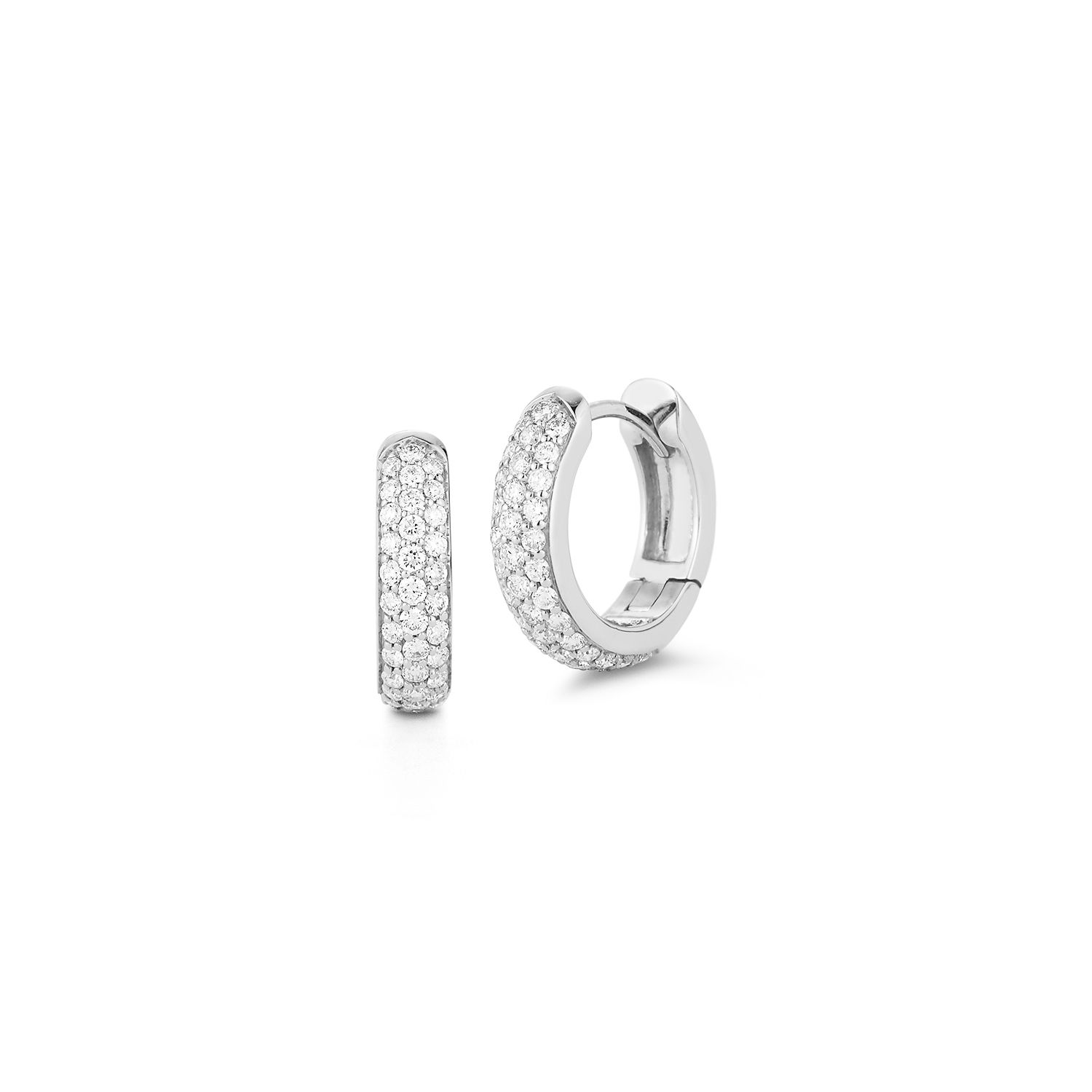 Small Pave Huggie Hoop Earrings with White Diamonds in 14kt White Gold