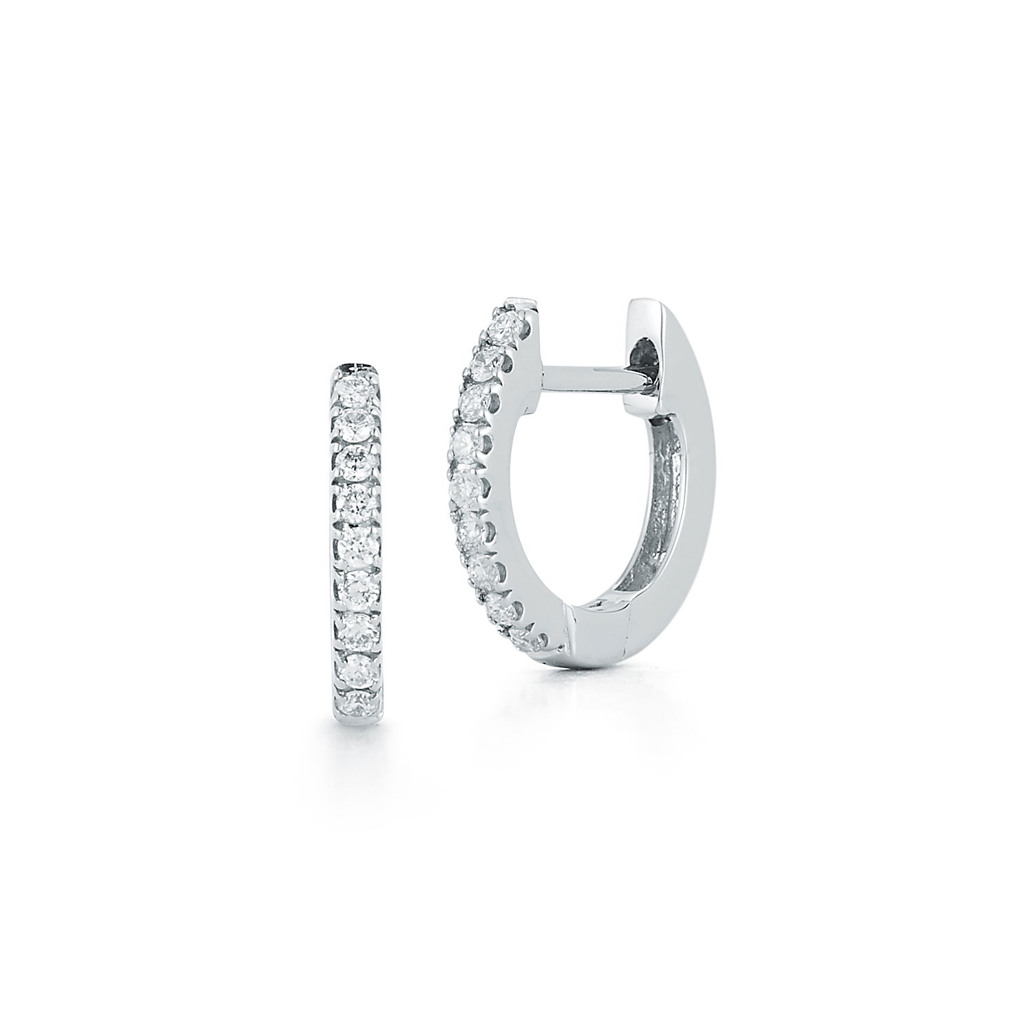 Tiny Tennis Huggie Hoop Earrings with White Diamonds in 14kt White Gold