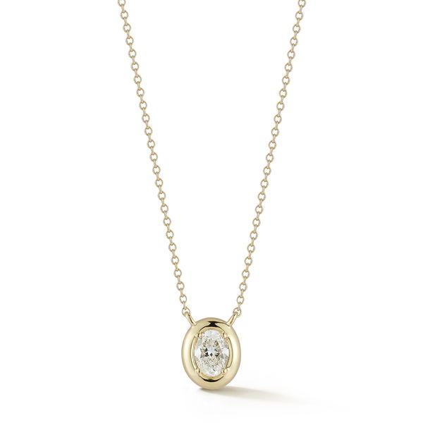 Closeup photo of Flat Rim Bezel Set 0.25ct Oval White Diamond Pendant Necklace in 14kt Yellow Gold