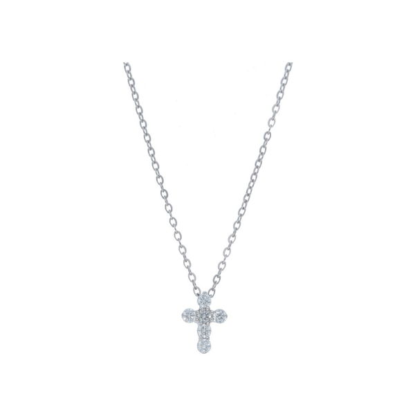 Closeup photo of Shared Prong Cross Pendant Necklace with 0.25ctw White Diamonds in 14kt White Gold