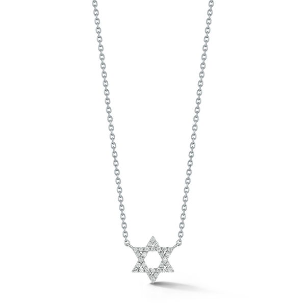 Closeup photo of Star of David Inline Necklace with White Diamonds in 14kt White Gold