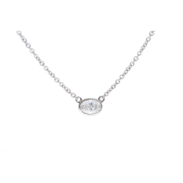 Closeup photo of Bezel Set 0.39ct East-West White Diamond Inline Necklace in 14kt White Gold