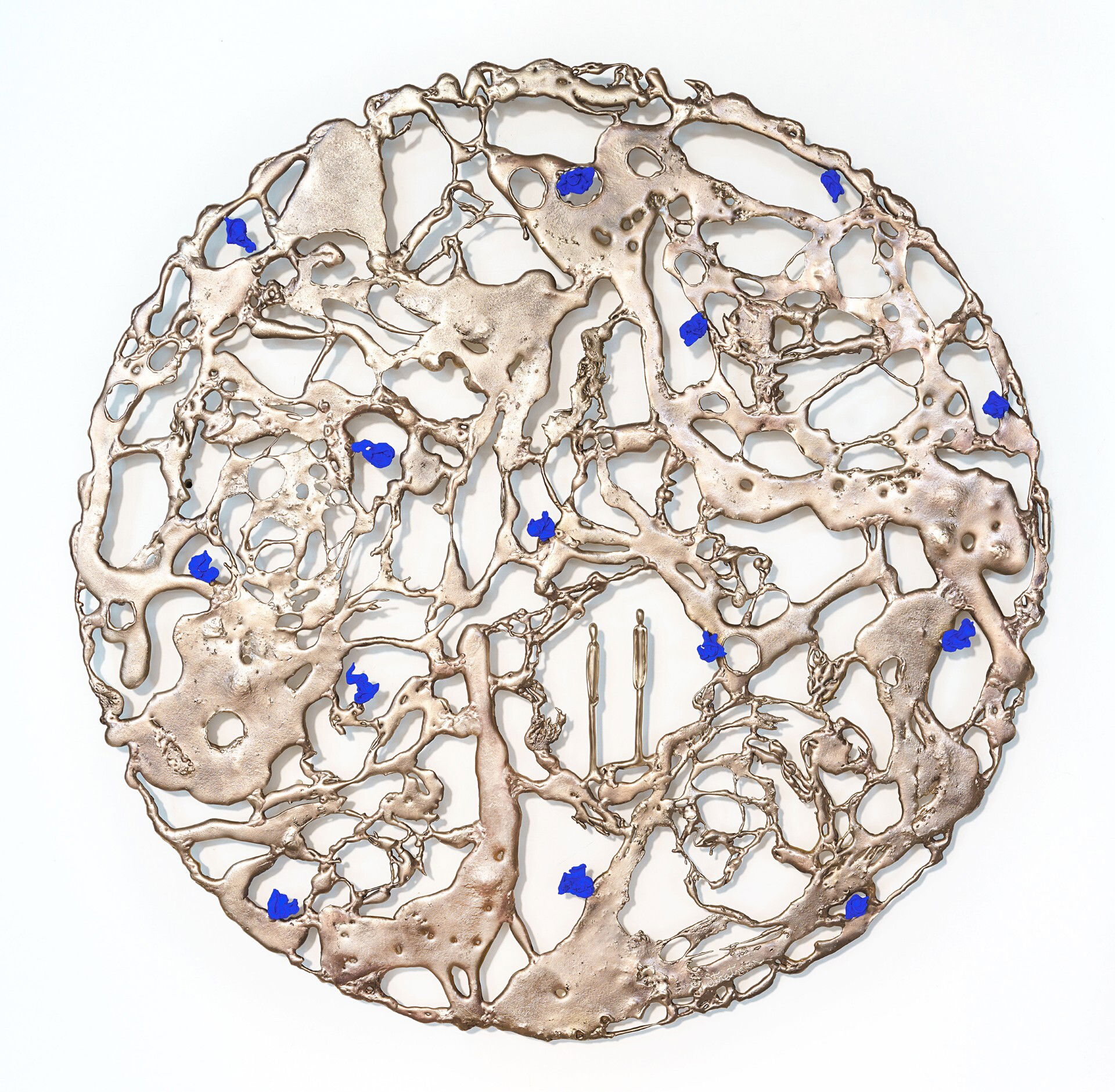 Cultivating Our New World 2 by Jennyfer Stratman - Bronze wall sculpture with pigment - 36 inches round by 3 inches deep Cultivating Our New World 2