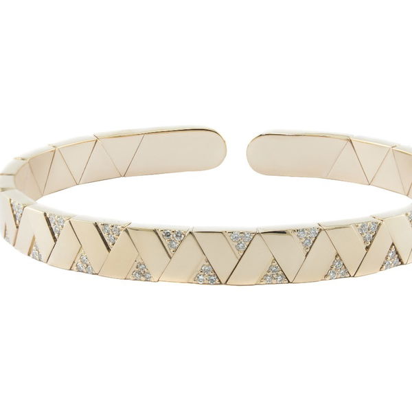 Closeup photo of Elixir Partial Pave Open Back Cuff Bracelet with White Diamonds in 18kt Rose Gold - Size 17