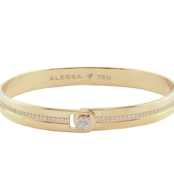 Closeup photo of Equality Bangle Bracelet with White Diamonds in 18kt Rose Gold - Size 20