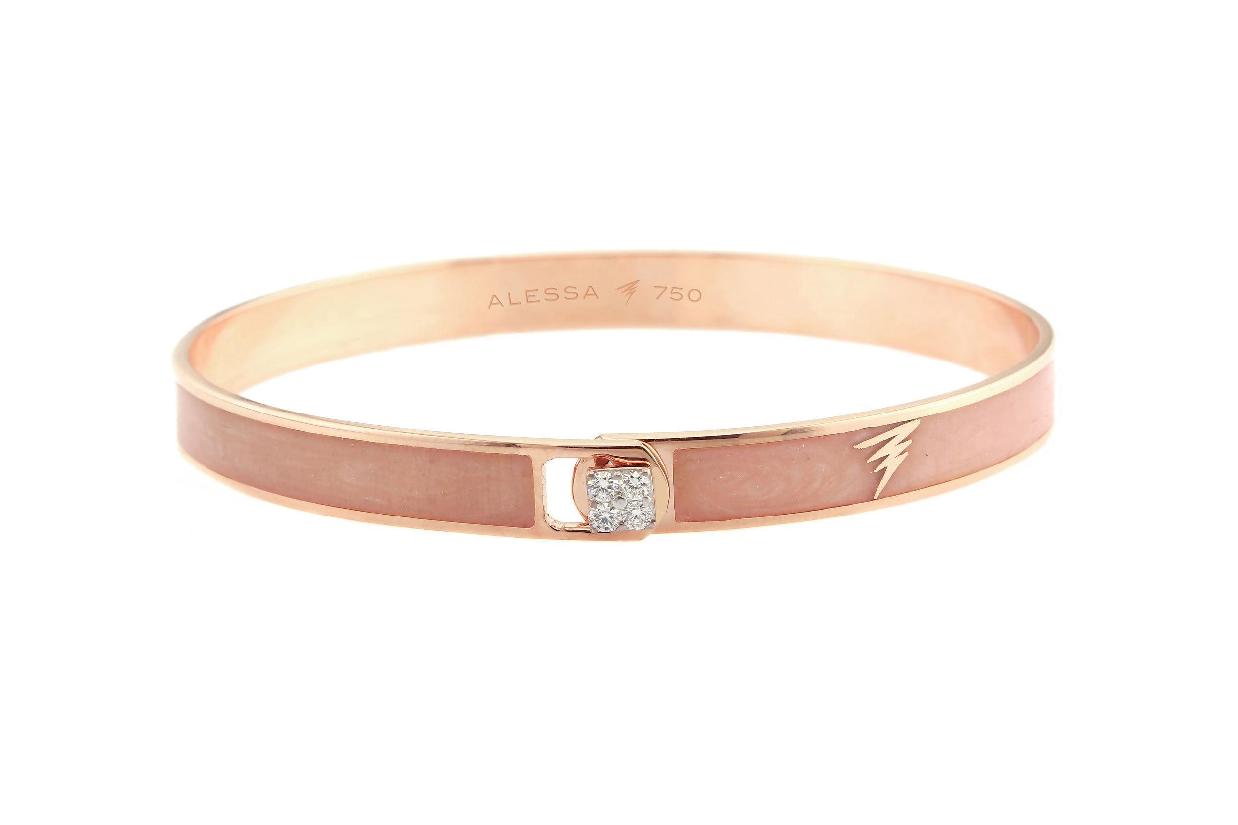 Spectrum Bangle Bracelet with Rose Quartz Enamel and White Diamonds in 18kt Rose Gold - Size 21