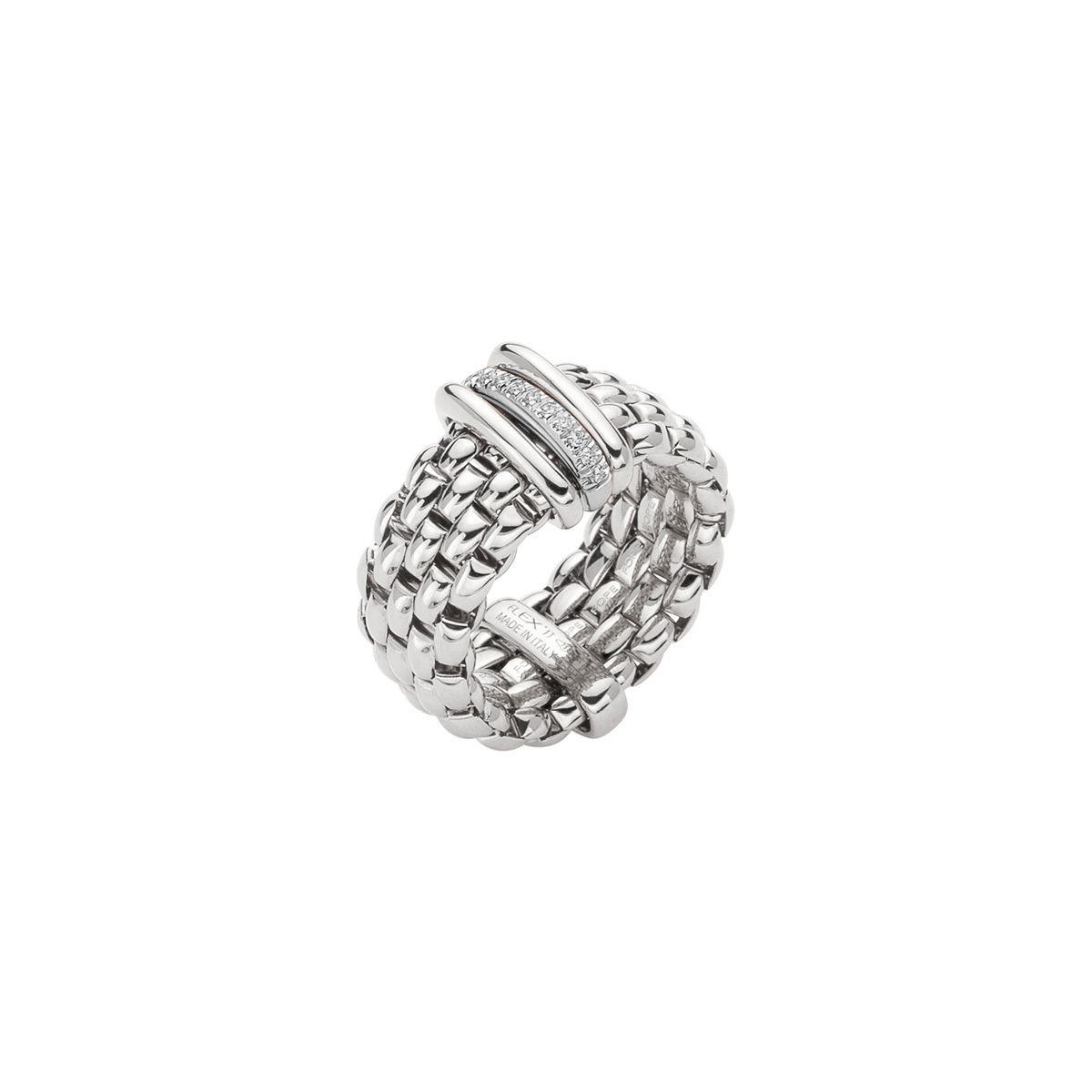 Panorama Ring in 18kt White Gold with 2 Plain White Gold Bars and 1 White Diamond Pave Bar - L