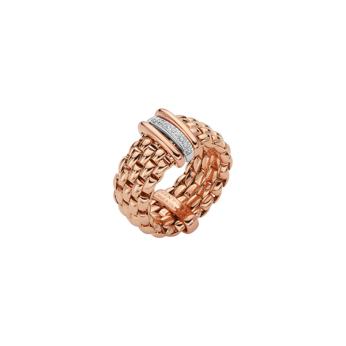 Panorama Ring in 18kt Rose Gold with 2 Plain Rose Gold Bars and 1 White Diamond Pave Bar - S
