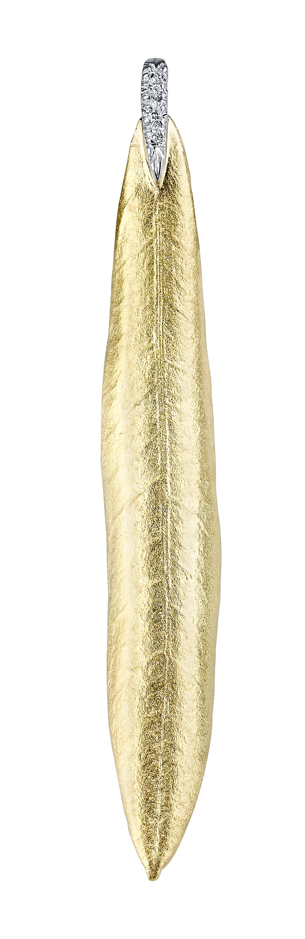 Large Olive Leaf Pendant with White Diamonds in 19kt Yellow Gold Large Olive Leaf Pendant with White Diamonds in 19kt Yellow Gold