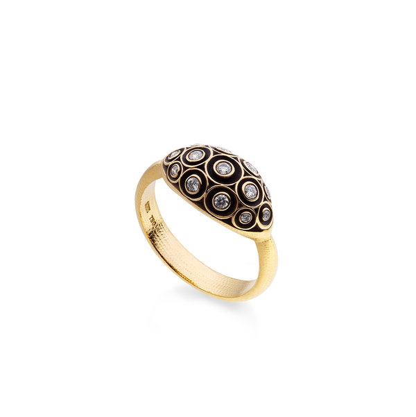 Closeup photo of Lunar Dome Ring with White Diamonds in 18kt Yellow Gold