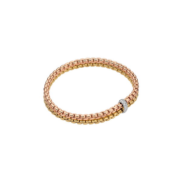Closeup photo of Eka Double Layer Bracelet with 1 White Diamond Element in 18kt Rose and Yellow Gold - Size XL