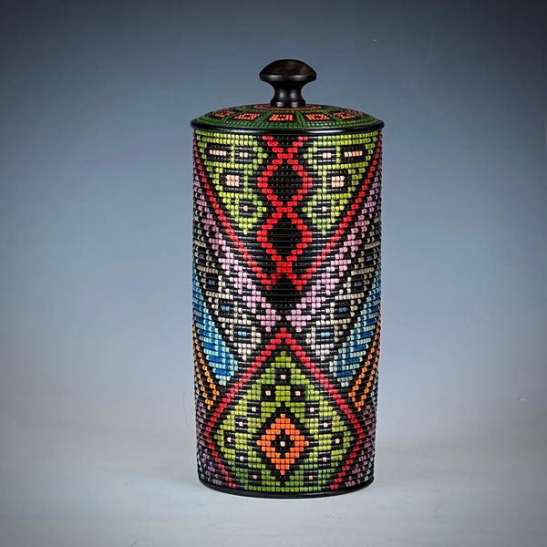 Closeup photo of Basket Illusion Cylindrical Box in Maple Wood